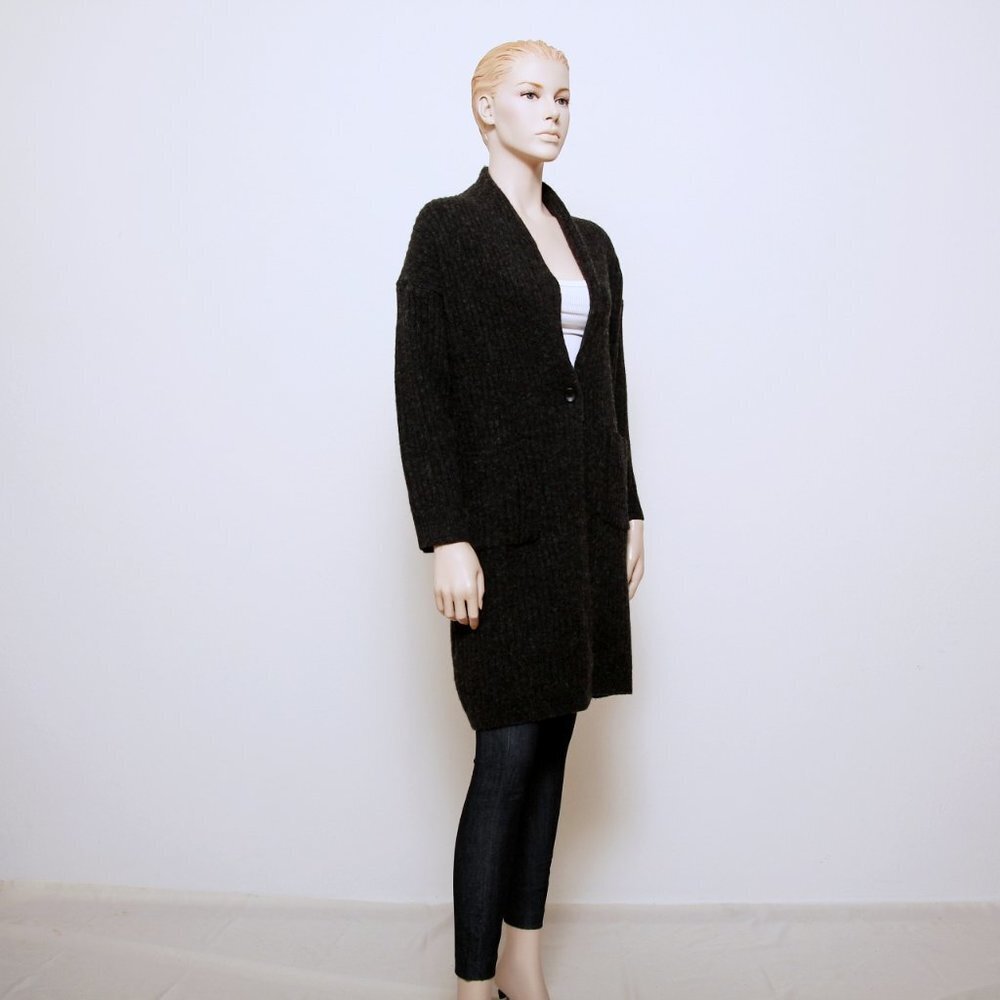 Uniqlo Melange Wool Ribbed Knitted Coat Black Gray‎ Women S